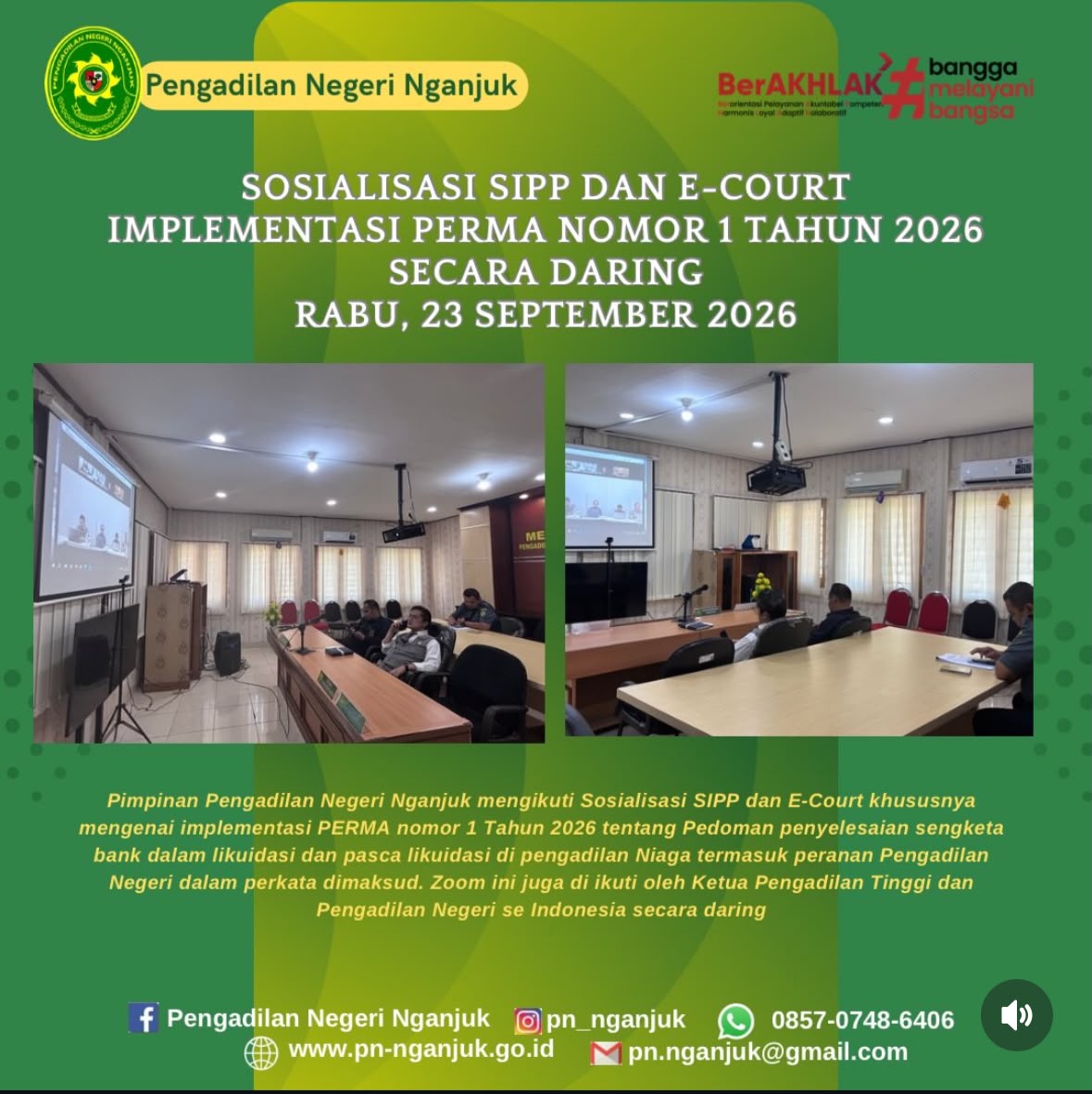 Pimpinan Pengadilan Negeri Nganjuk Mengikuti Sosialisasi SIPP dan e-Court Implementasi PERMA Nomor 1 Tahun 2026