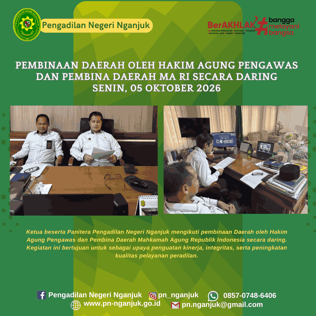 Ketua dan Panitera Pengadilan Negeri Nganjuk Mengikuti Pembinaan Daerah oleh Hakim Agung Pengawas dan Pembina Daerah MA RI